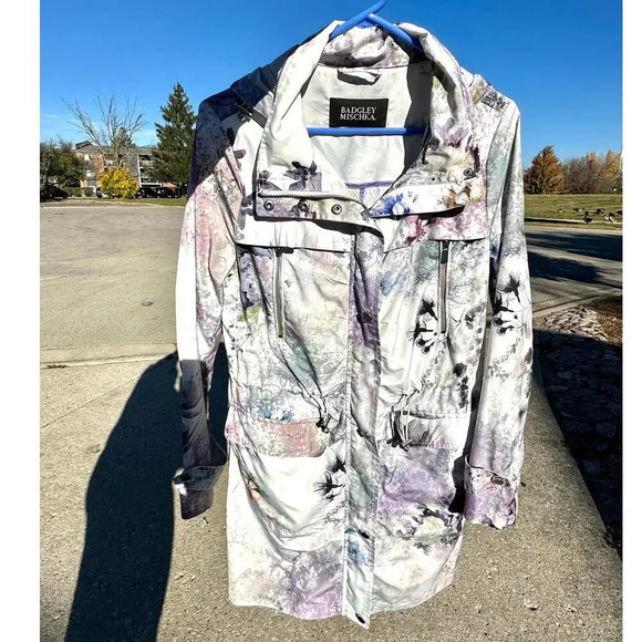 Badgley Mischka Print Cargo Zip Up Hoodie Windbreaker Jacket Women’s Size Small - Picture 4 of 8